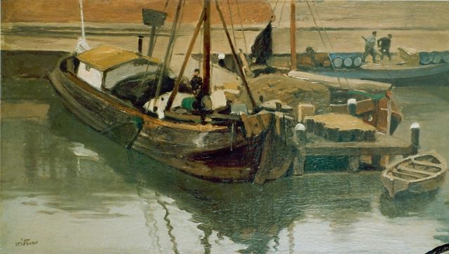 Willem Witsen | Moored boats, Öl auf Leinwand, 25,0 x 45,0 cm, signed l.l.