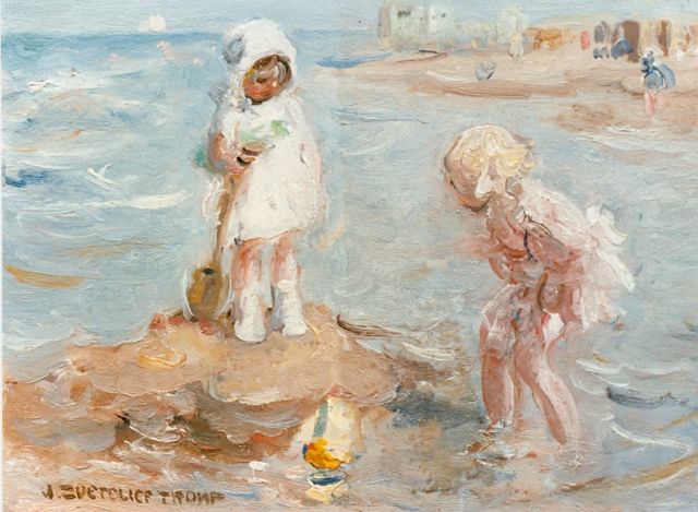 Jan Zoetelief Tromp | Children playing on the beach, Öl auf Leinwand, 19,0 x 26,5 cm, signed l.l.