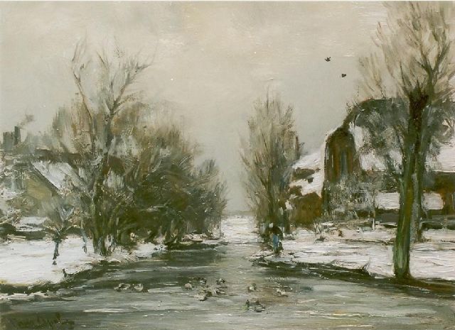Louis Apol | Winter in Voorschoten, Öl auf Leinwand, 30,0 x 40,0 cm, signed l.l.