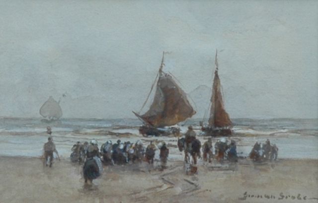 German Grobe | Return of the fishing fleet, Aquarell auf Papier, 9,5 x 14,0 cm, signed l.r.