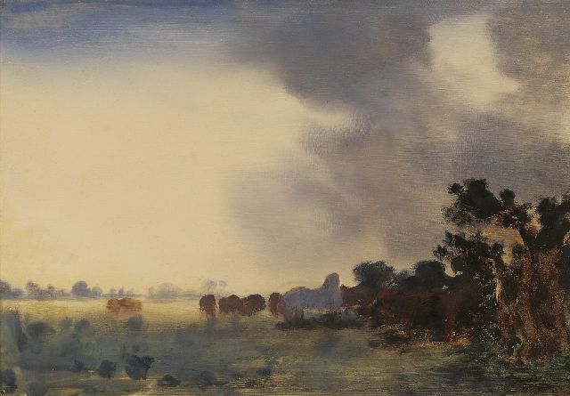 Jan Voerman sr. | Landschschaft mit Pferden, dunkle Luft, Öl auf Holz, 22,0 x 32,0 cm, Unterzeichnet r.u. mit Initialen