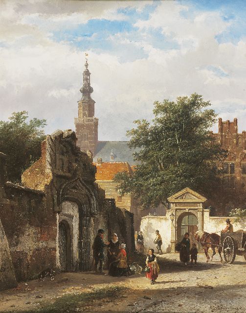 Cornelis Springer | At the entrance of the former St. Catharina convent in Brielle, Öl auf Holz, 49,1 x 38,6 cm, signed l.r. in full and l.l. with monogram and reverse und dated '55