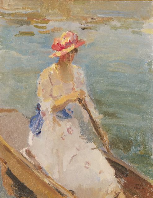 Isaac Israels | Eine junge Frau, die auf der Themse rudert, Öl auf Leinwand, 92,0 x 71,5 cm, Unterzeichnet l.u. und zu datieren um 1913-1914