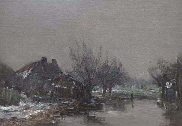 Louis Apol | A farm in winter, Öl auf Leinwand auf Tafel, 28,0 x 39,8 cm, signed l.r.