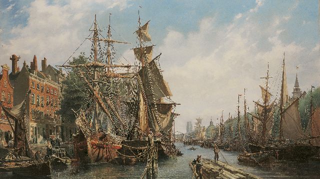 Velden P. van der | The Leuvehaven, Rotterdam, Öl auf Leinwand 79,3 x 130,5 cm, signed l.r. und painted 1867