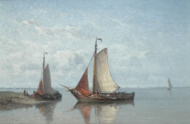 Jan Frederik Schütz | Fishing boats from Zierikzee in a calm, Öl auf Holz, 32,5 x 49,2 cm, signed l.l. und dated '84