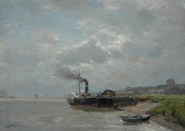 Louis Apol | A paddle steamer near Veere, Öl auf Tafel, 26,6 x 37,5 cm, signed l.l.