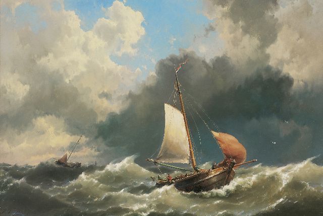 Hermanus Koekkoek jr. | Fischerboote auf stürmischem Meer, Öl auf Leinwand, 113,0 x 166,0 cm, Unterzeichnet l.u. und datiert 1859