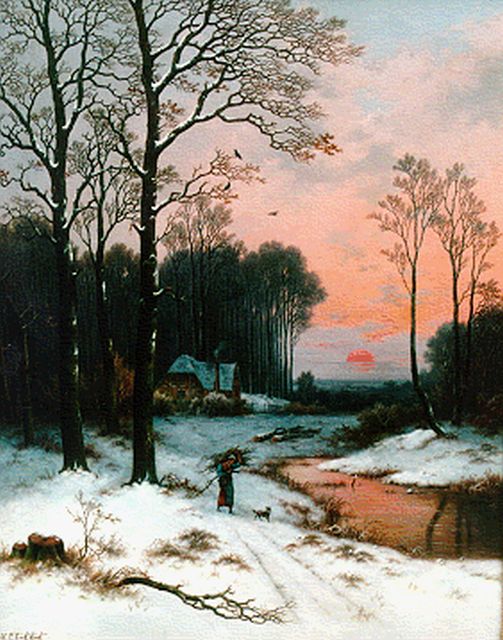 Hendrik Pieter Koekkoek | Winterliche Waldlandschaft, Öl auf Leinwand, 81,0 x 64,7 cm, signed l.l.