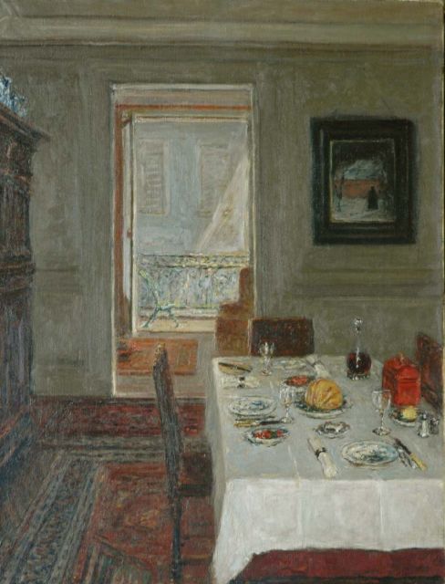 Carel Nicolaas Storm van 's-Gravesande | Festive dish at the artist's house in Brussels, Öl auf Leinwand, 65,2 x 50,2 cm, signed on the reverse