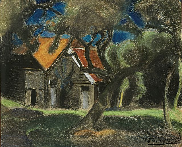 Piet van Wijngaerdt | A shed in a yard, Pastell auf Malerholzfaser, 62,5 x 74,0 cm, signed l.r. und painted between 1918-1921