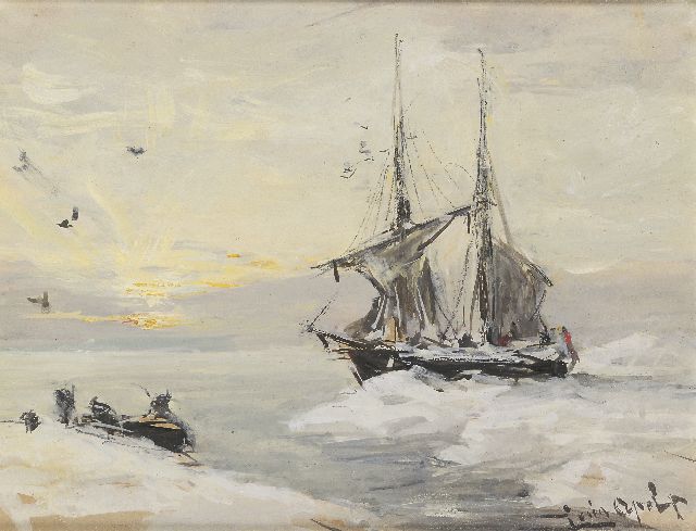 Louis Apol | The Willem Barentsz in Spitsbergen, Gouache auf Papier, 13,2 x 17,5 cm, signed l.r.