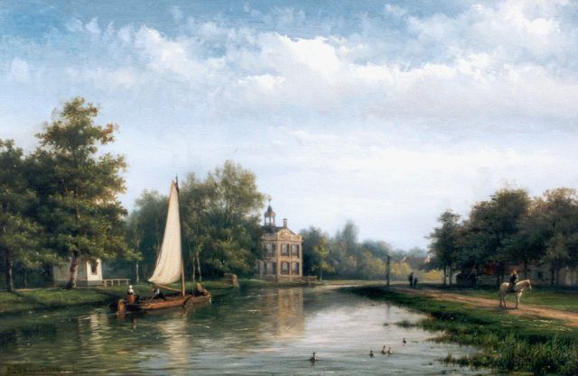 Jan H.B. Koekkoek | Country estate Rupelmonde, Vecht, Öl auf Holz, 26,0 x 39,5 cm, signed l.l.