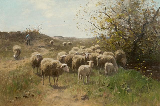 François Pieter ter Meulen | Hirt mit Schafsherde, Öl auf Leinwand, 63,9 x 94,6 cm, Unterzeichnet l.u.