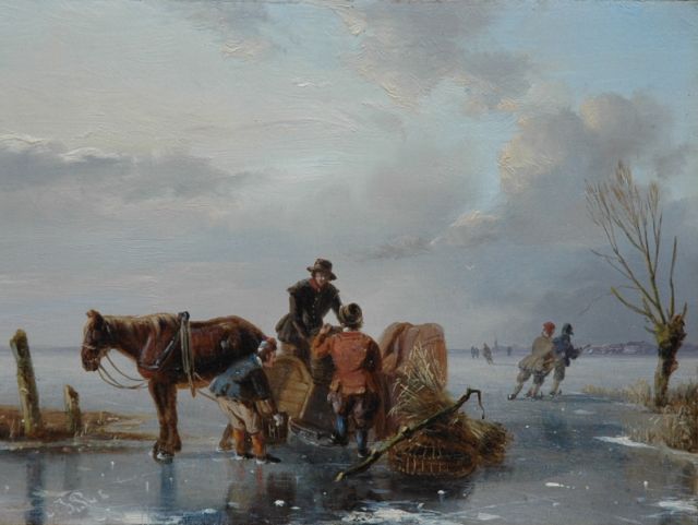 Roosenboom N.J.  | A winter landscape with skaters on the ice, Öl auf Holz 12,8 x 17,1 cm, signed l.l. with initials