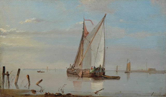 Petrus Paulus Schiedges | Sailing vessels in a calm, Öl auf Tafel, 9,5 x 15,8 cm, signed l.r.