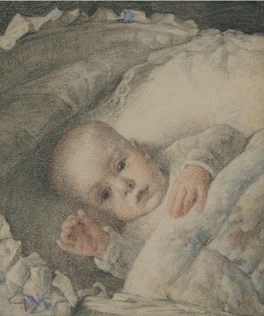 Georg Rueter | Babyporträt von Jan Peter Moes, Farbbleistift und Kreide auf Papier, 32,6 x 27,9 cm, Unterzeichnet r.u. und datiert 1920