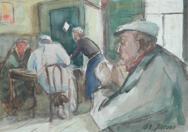Ies Jacobs | Farmers and waitress at the café Bakker, Aquarell auf Papier, 40,1 x 52,3 cm, signed l.r.