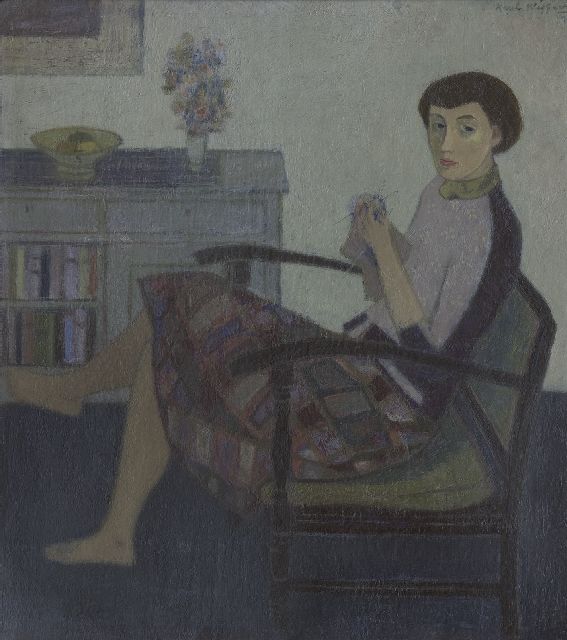 Karel Wiggers | Frau beim Stricken, Öl auf Holzfaser, 50,3 x 44,8 cm, Unterzeichnet r.o.