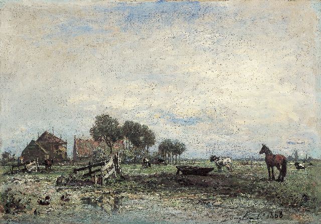 Johan Barthold Jongkind | A Dutch farmhouse, Öl auf Leinwand, 33,0 x 46,5 cm, signed l.r. und dated 1868