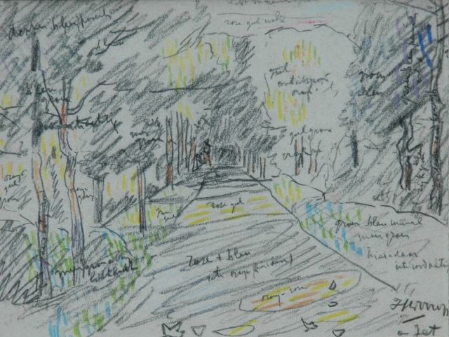 Jan Toorop | Study of a country lane, with color indications, Bleistift und Pastell auf Papier, 11,1 x 14,7 cm, Unterzeichnet r.u.