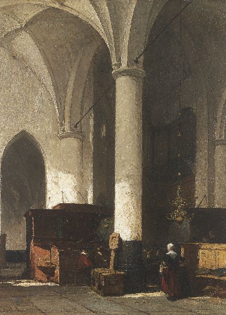 Bosboom J.  | Interior of the Dutch protestant church in Hattem, Öl auf Holz 38,0 x 28,6 cm, signed l.l.