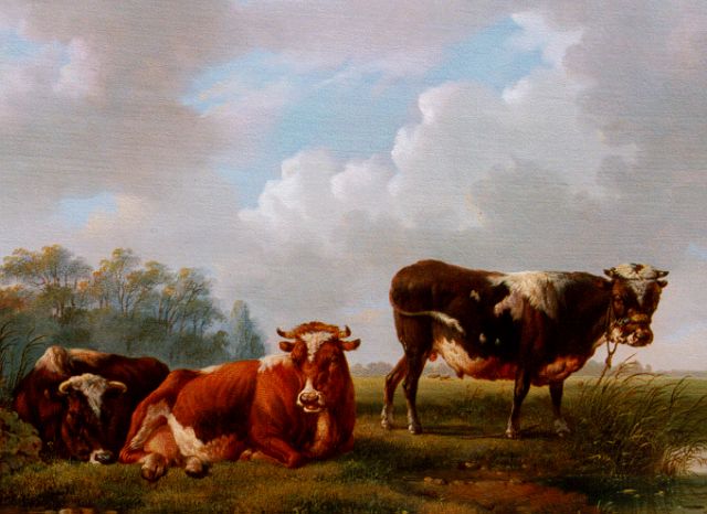 Albertus Verhoesen | Cattle in meadow, Öl auf Holz, 25,2 x 32,0 cm, signed l.l. und dated 1857