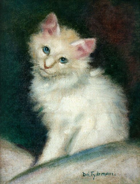 Dé Tijdeman | White kitten, Öl auf Leinwand auf Holz, 26,3 x 19,8 cm, signed l.r.