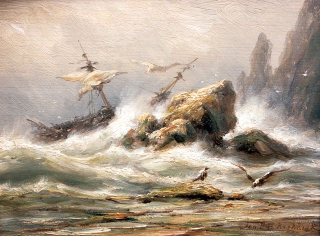 Koekkoek J.H.B.  | Shipwreck, Öl auf Holz 16,1 x 22,4 cm, signed l.r.