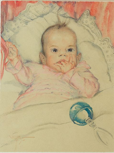 Verhorst A.J.  | Porträt des Babys Emmie Reijnders, Bleistift und Aquarell auf Papier 44,5 x 33,5 cm, Unterzeichnet l.u. und datiert '35