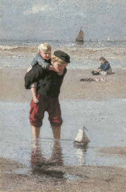 David Artz | Kinder am Strand, Öl auf Leinwand, 45,5 x 30,0 cm, signed l.r.