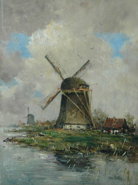 Hobbe Smith | Windmills along a river, Öl auf Holz, 40,1 x 29,7 cm, signed l.r.