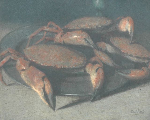 Vlist L. van der | Stilleben mit Krabben, Pastell auf Papier 68,0 x 83,0 cm, Unterzeichnet r.u.