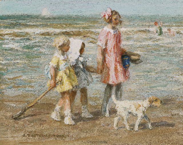 Jan Zoetelief Tromp | Girls on the beach, Öl auf Leinwand, 40,5 x 51,0 cm, signed l.l.