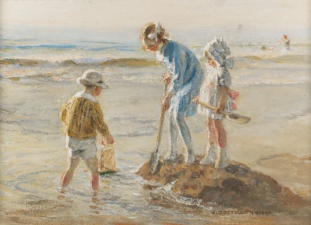 Jan Zoetelief Tromp | Children playing on Katwijk beach, Öl auf Leinwand, 40,5 x 56,5 cm, signed l.r. und sold