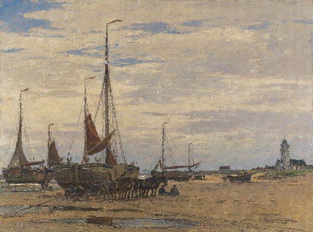 Wilhem Hambüchen | Herring-fishermen on the beach of Katwijk, Öl auf Leinwand, 60,4 x 80,8 cm, signed l.r.