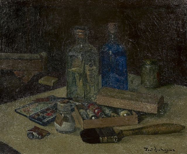 Arntzenius P.  | Still life of painting attributes, Öl auf Leinwand 35,1 x 42,8 cm, signed l.r. und datiert auf Keilrahmen 1943