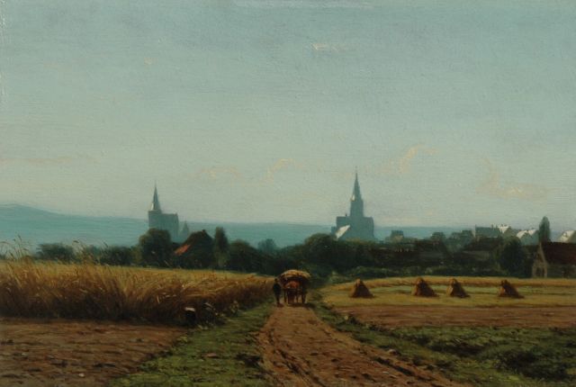 Jacob Jan van der Maaten | Heimwärts an den Äckern entlang, Öl auf Holz, 16,0 x 23,9 cm