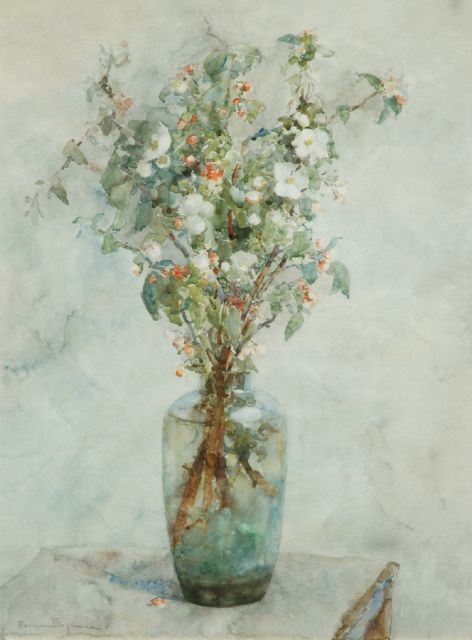 Herman Bogman jr. | Blossoms in a glass vase, Aquarell auf Papier, 80,0 x 60,0 cm, signed l.l.