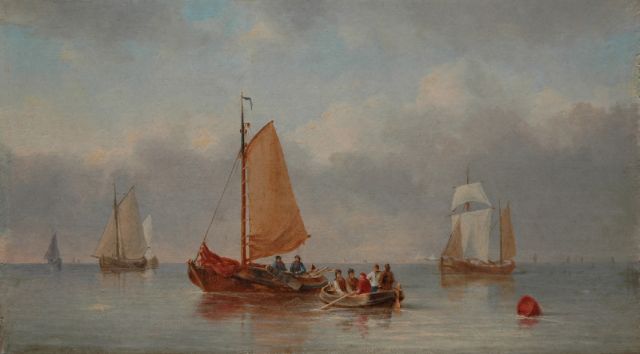 Ahrendts C.E.  | Sailing ships in a calm, Öl auf Holz 13,9 x 24,6 cm