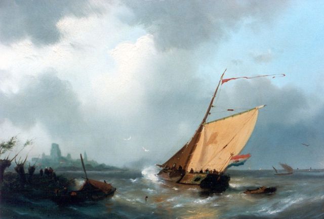 Adrianus David Hilleveld | A sailing vessel at sea, Öl auf Holz, 30,5 x 46,0 cm, signed l.l. und dated '57