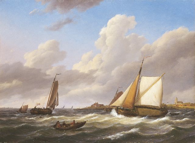 Johannes Hermanus Koekkoek | Sailing vessels off the coast of Zeeland, Öl auf Holz, 43,6 x 59,4 cm, signed l.l.