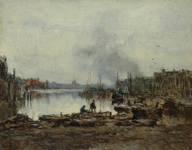 Johan Hendrik van Mastenbroek | The Schie in Delfshaven, Öl auf Leinwand, 27,6 x 35,1 cm, signed l.r. und dated 1919