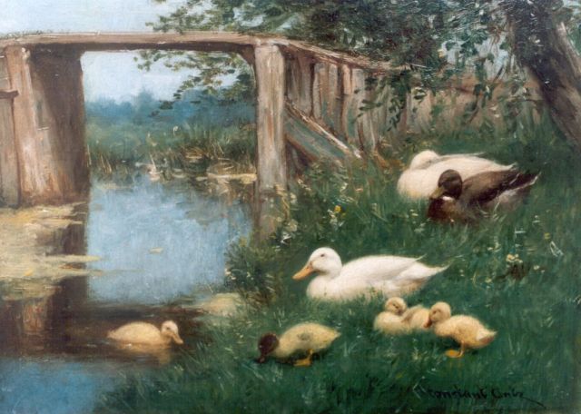 Constant Artz | Ducks on the riverbank, Öl auf Holz, 18,0 x 24,0 cm, signed l.r.