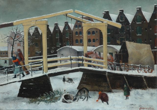 Groenestein J.M.  | Prinseneiland in Winter, Amsterdam, Öl auf Leinwand 50,3 x 70,8 cm, signed l.r.