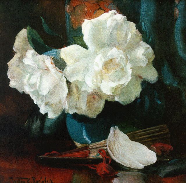 Willem Elisa Roelofs jr. | Still life with white roses, Aquarell auf Papier, 24,9 x 25,5 cm, signed l.l.