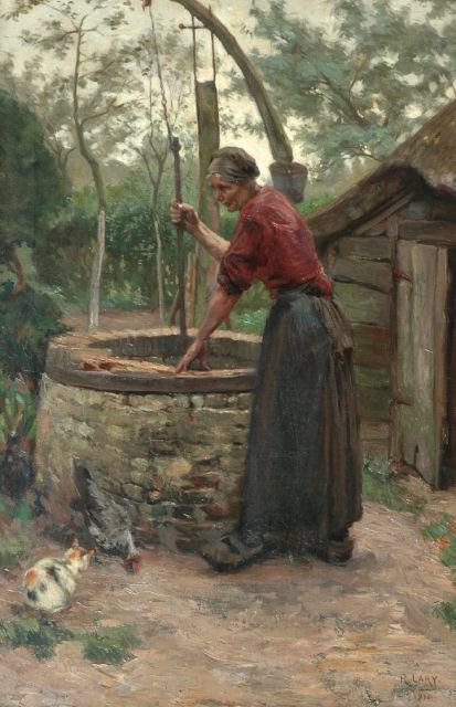Roland Larij | Near the well, Öl auf Leinwand, 91,0 x 61,2 cm, signed l.r. und dated 1910