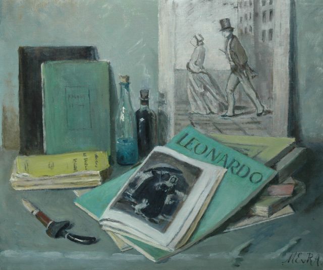 Marie van Regteren Altena | Bücherstilleben, Öl auf Leinwand, 54,0 x 65,0 cm, Unterzeichnet r.u. mit Initialen und zu datieren 1949