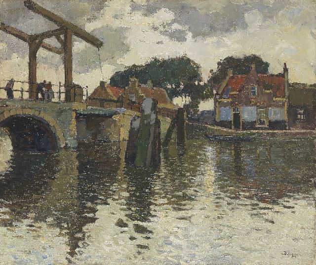 Ben Viegers | A town view with a drawbridge and houses, Öl auf Leinwand, 50,5 x 60,3 cm, signed l.r.