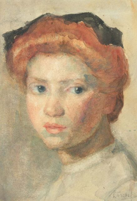 Fritzlin M.C.L.  | A portrait of Sientje, Schwarze Kreide und Aquarell auf Papier 19,8 x 13,8 cm, signed l.r.